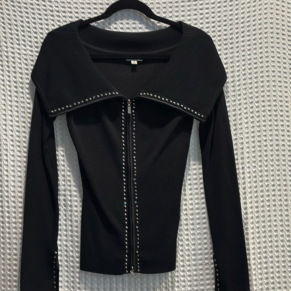 Cache black shawl collar sweater